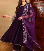 Purple embroidered silk blend stitched readymade suit