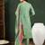 Green printed silk blend stitched readymade suit