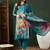 Teal printed silk blend stitched readymade suit