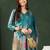 Teal printed silk blend stitched readymade suit