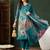 Teal printed silk blend stitched readymade suit