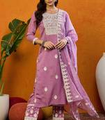 Pink embroidered silk blend stitched readymade suit