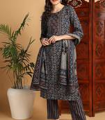 Blue printed pure cotton stitched readymade suit