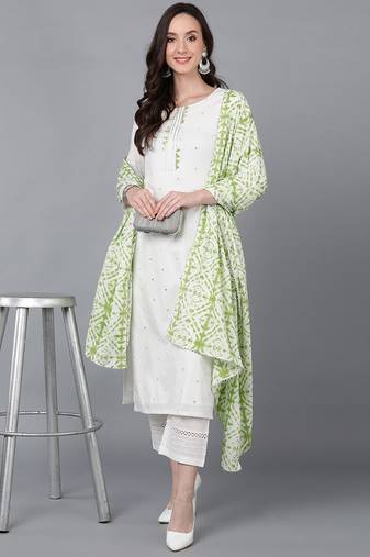 Green embroidered rayon stitched readymade suit