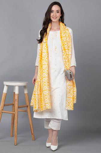 Yellow embroidered rayon stitched readymade suit