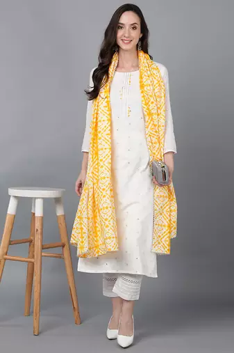 Yellow embroidered rayon stitched readymade suit