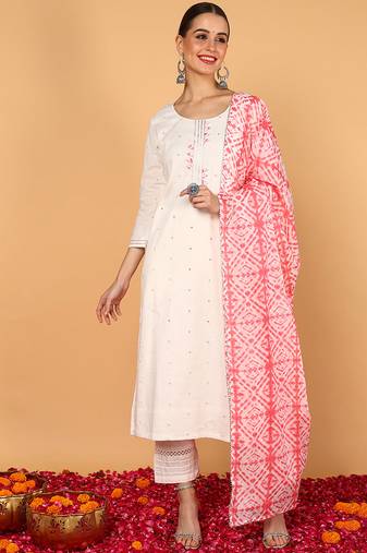 Light Pink embroidered rayon stitched readymade suit