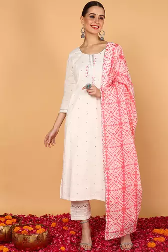 Light Pink embroidered rayon stitched readymade suit