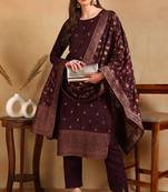 Burgundy woven chanderi stitched readymade suit