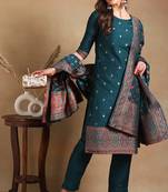 Teal woven chanderi stitched readymade suit