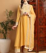 Yellow embroidered silk blend stitched readymade suit
