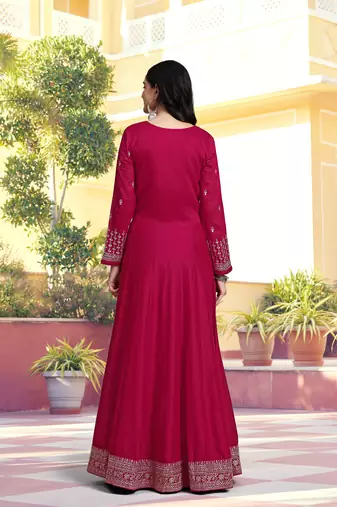 Trendmalls Pink Silk Anarkali Suit Embroidery Kurta Pant with Dupatta Kurta Set for Women