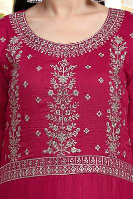 Pink Silk Anarkali Suit Embroidery Kurta Pant with Dupatta Kurta Set for Women 7