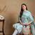 Off white printed blended cotton stitched readymade suit
