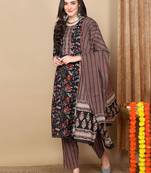 Black printed rayon stitched readymade suit