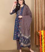 Blue printed rayon stitched readymade suit