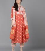 Orange embroidered rayon stitched readymade suit