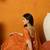 Orange embroidered silk blend stitched readymade suit