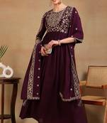 Maroon embroidered georgette stitched readymade suit