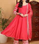 Pink embroidered silk blend stitched readymade suit