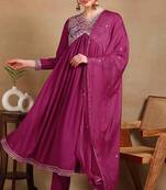 Pink embroidered silk blend stitched readymade suit