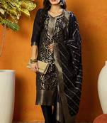 Navy blue embroidered chanderi stitched readymade suit