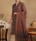 Navy blue printed blended cotton stitched readymade suit