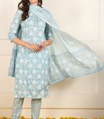 Blue printed pure cotton stitched readymade suit