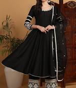 Black embroidered silk blend stitched readymade suit