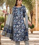 Blue printed rayon stitched readymade suit