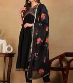 Black embroidered silk blend stitched readymade suit