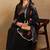 Black embroidered silk blend stitched readymade suit