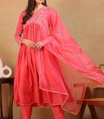 Pink embroidered silk blend stitched readymade suit