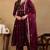 Purple embroidered silk blend stitched readymade suit