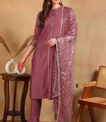 Pink embroidered silk blend stitched readymade suit