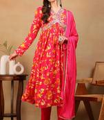 Pink printed georgette stitched readymade suit