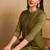 Olive embroidered silk blend stitched readymade suit