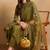 Olive embroidered silk blend stitched readymade suit