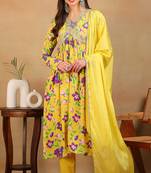 Yellow printed georgette stitched readymade suit
