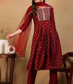 Maroon woven silk blend stitched readymade suit