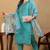 Turquoise embroidered organza stitched readymade suit