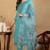 Turquoise embroidered organza stitched readymade suit