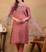 Mauve embroidered organza stitched readymade suit