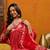 Red printed silk blend stitched readymade suit