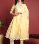 Yellow embroidered organza stitched readymade suit