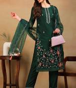 Olive embroidered silk blend stitched readymade suit