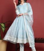 Blue plain organza stitched readymade suit