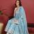Blue embroidered organza stitched readymade suit