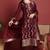 Burgundy printed silk blend stitched readymade suit