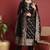 Black printed silk blend stitched readymade suit